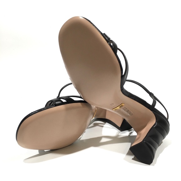 GUCCI GG LOGO MARMONT NAPPA MID HEEL SANDALS -BLACK LEATHER -WOMEN’S US 10 -NEW - Picture 9 of 11